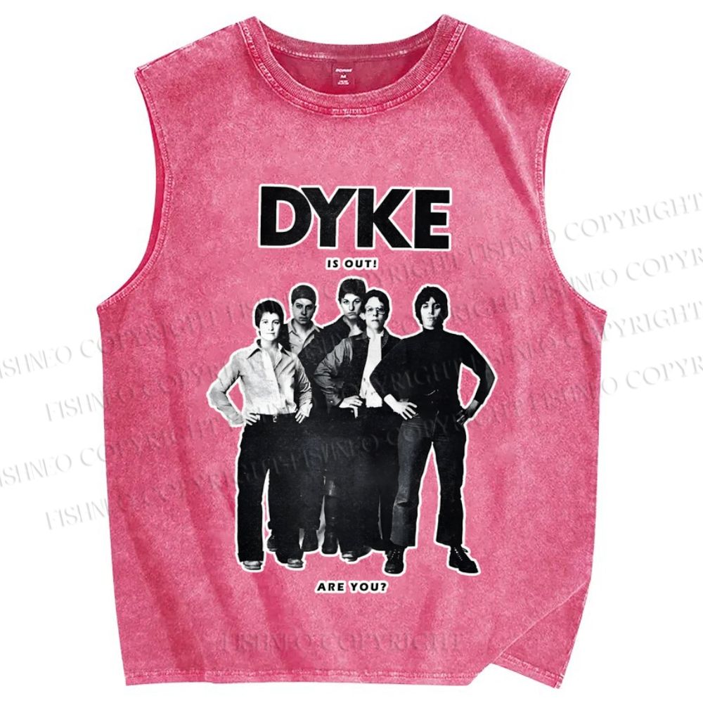 Unisex Pride Dyke Is Out Printed Washed Tank Top