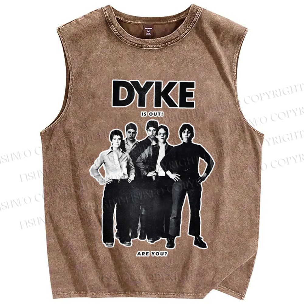 Unisex Pride Dyke Is Out Printed Washed Tank Top