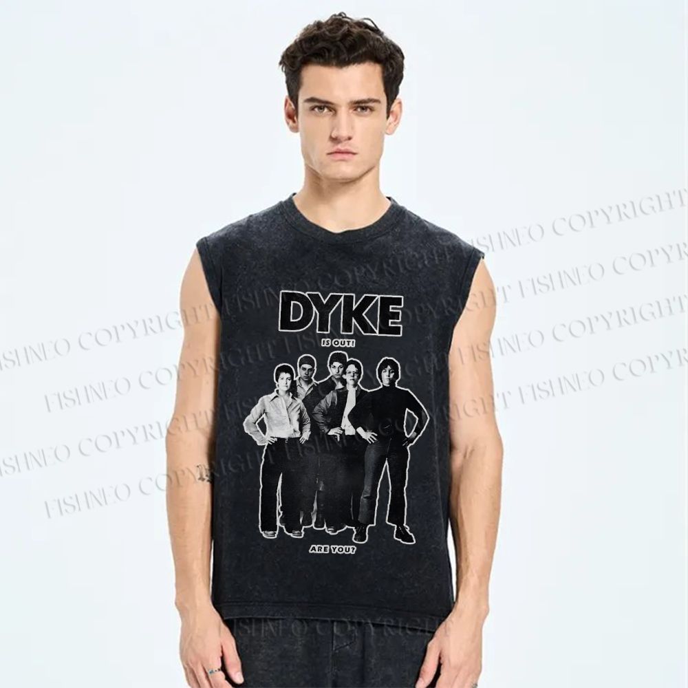 Unisex Pride Dyke Is Out Printed Washed Tank Top