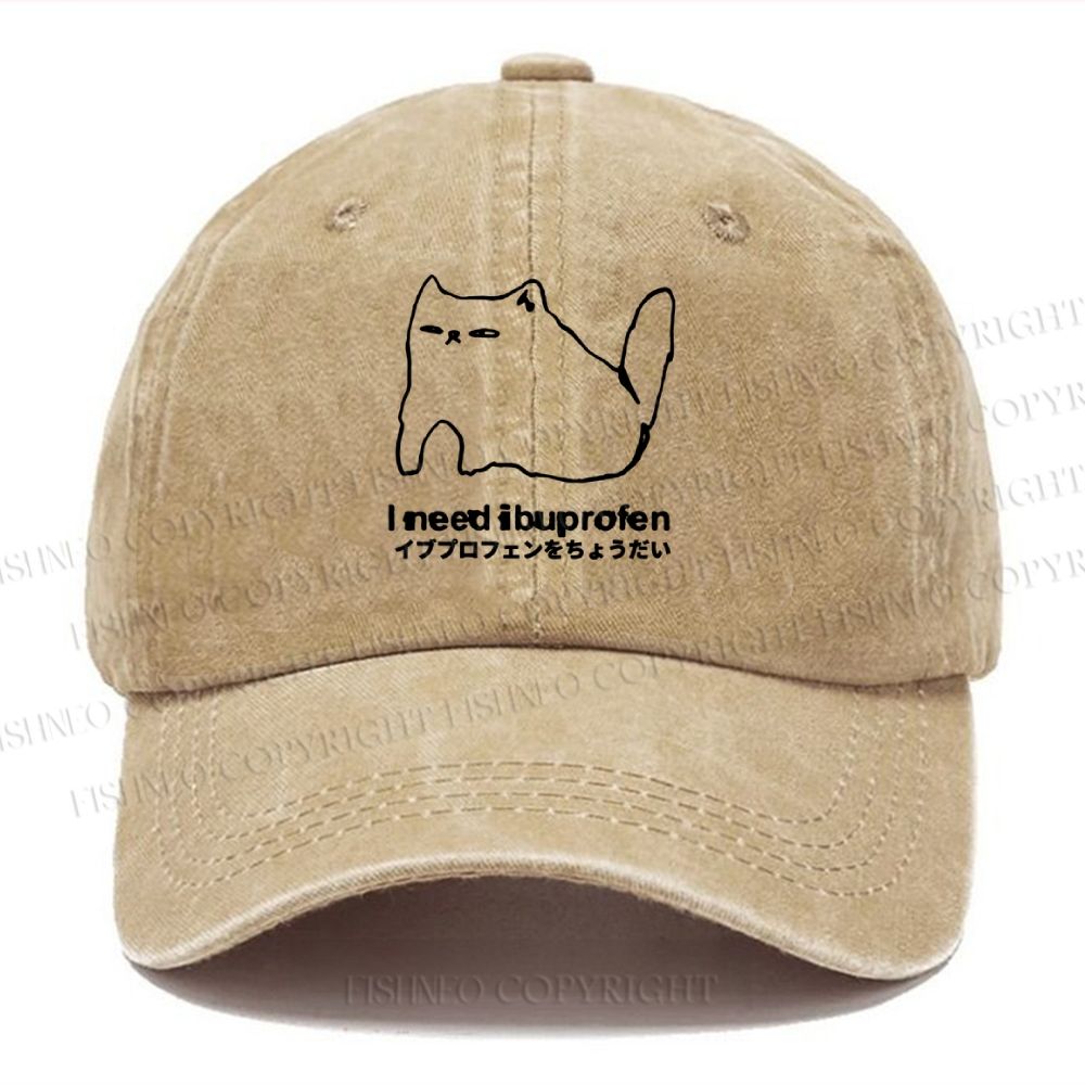Unisex I need ibuprofen Cat Vintage Casual Washed Cap