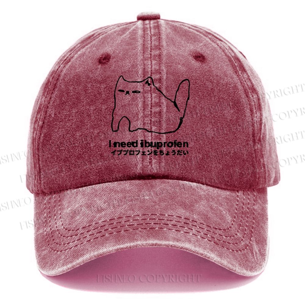 Unisex I need ibuprofen Cat Vintage Casual Washed Cap