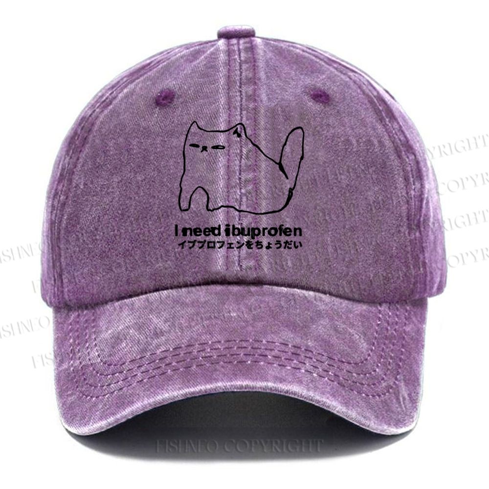 Unisex I need ibuprofen Cat Vintage Casual Washed Cap