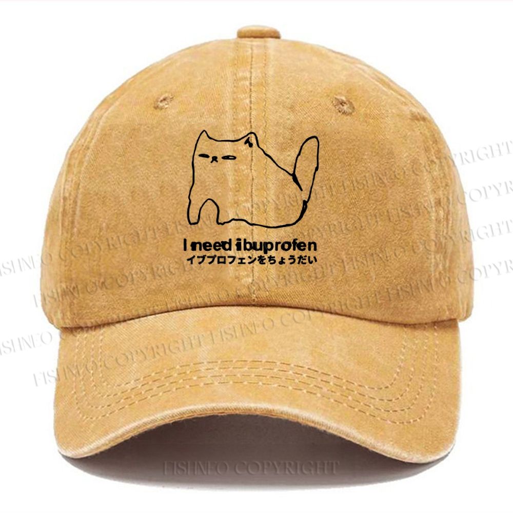 Unisex I need ibuprofen Cat Vintage Casual Washed Cap
