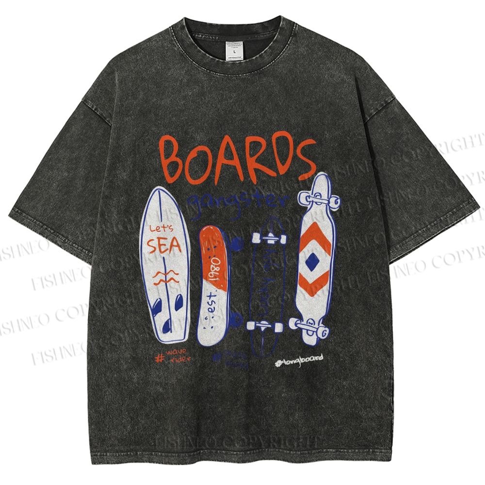 Unisex Skateboard Printed Washed Tee
