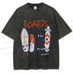 Unisex Skateboard Printed Washed Tee