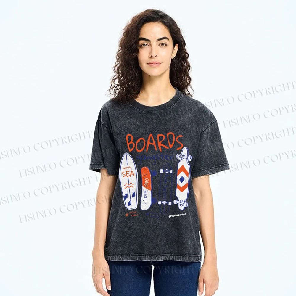 Unisex Skateboard Printed Washed Tee