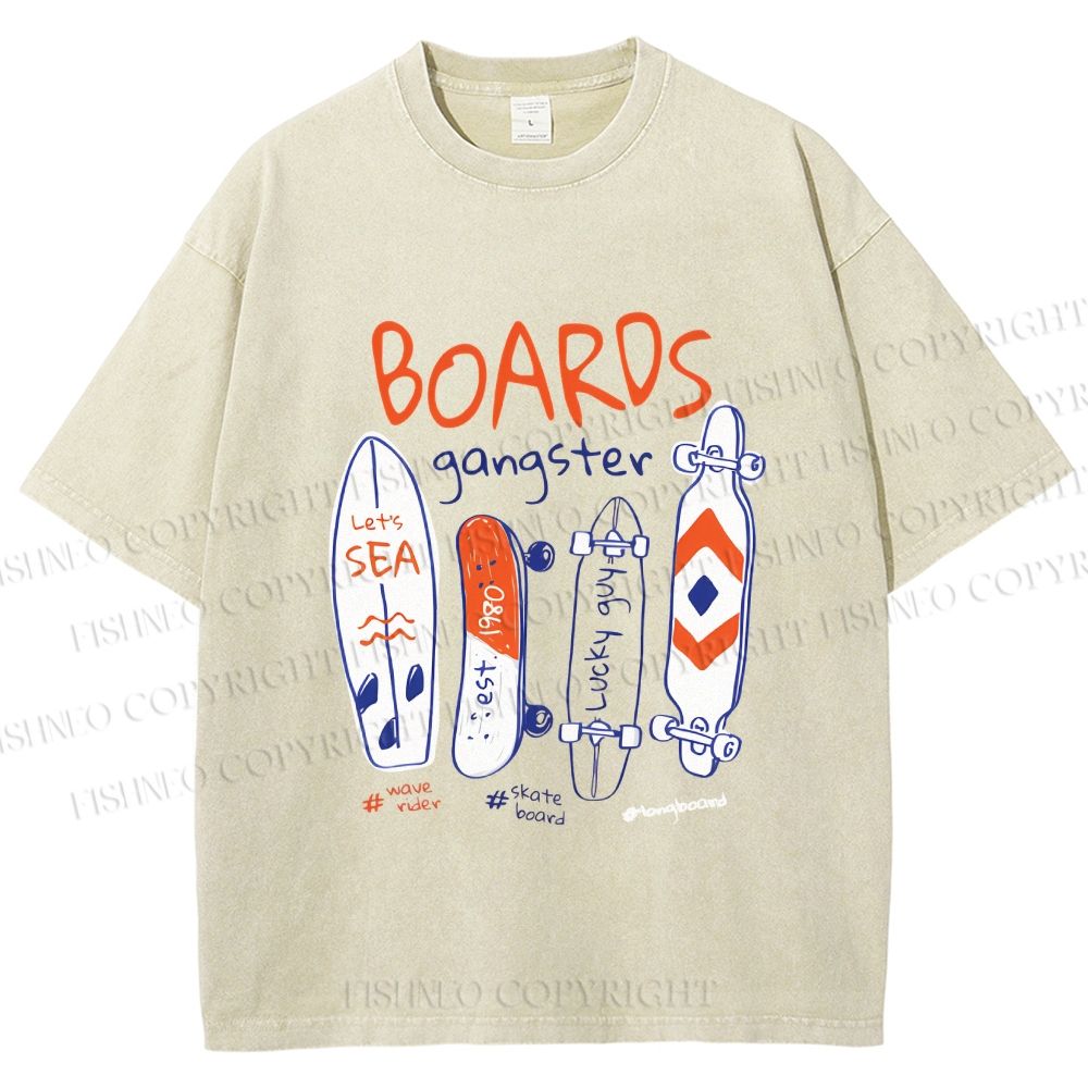 Unisex Skateboard Printed Washed Tee