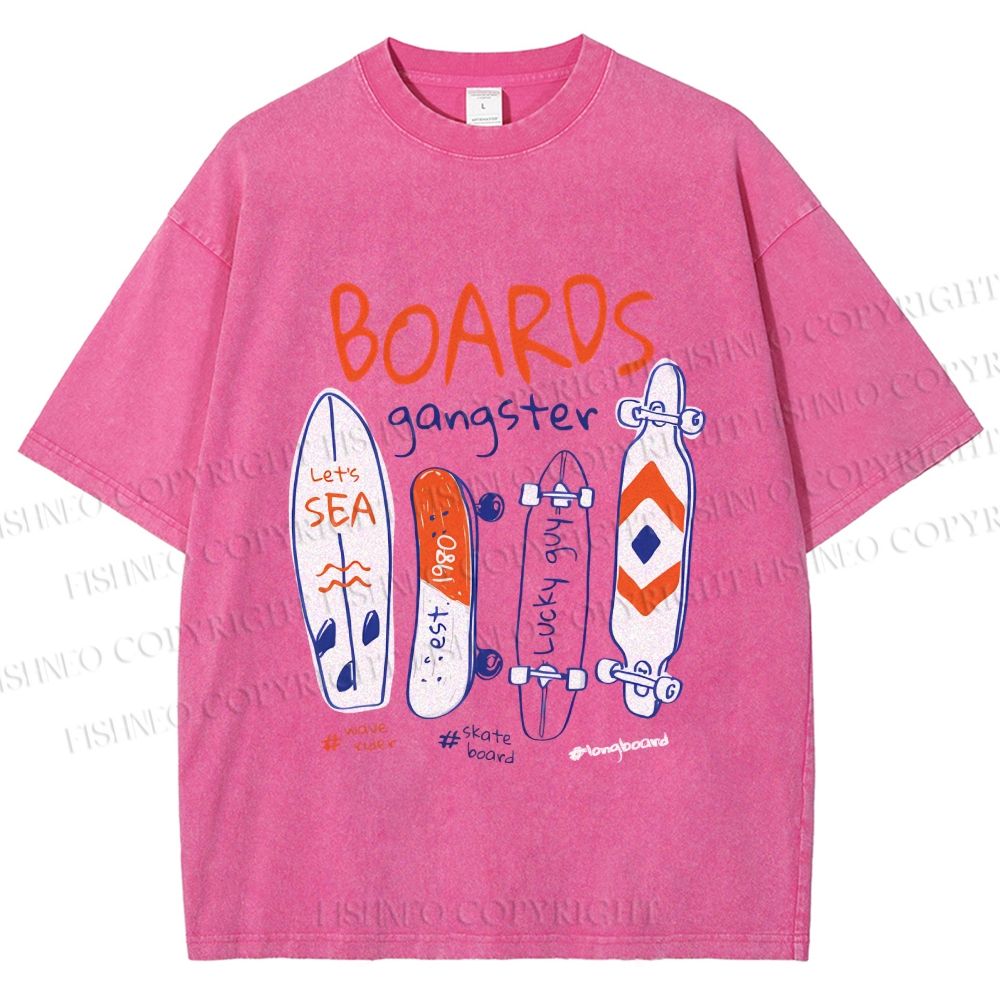 Unisex Skateboard Printed Washed Tee