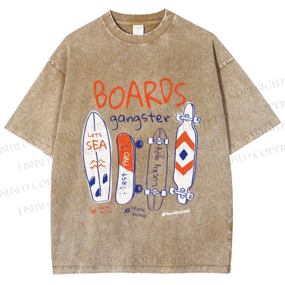Unisex Skateboard Printed Washed Tee
