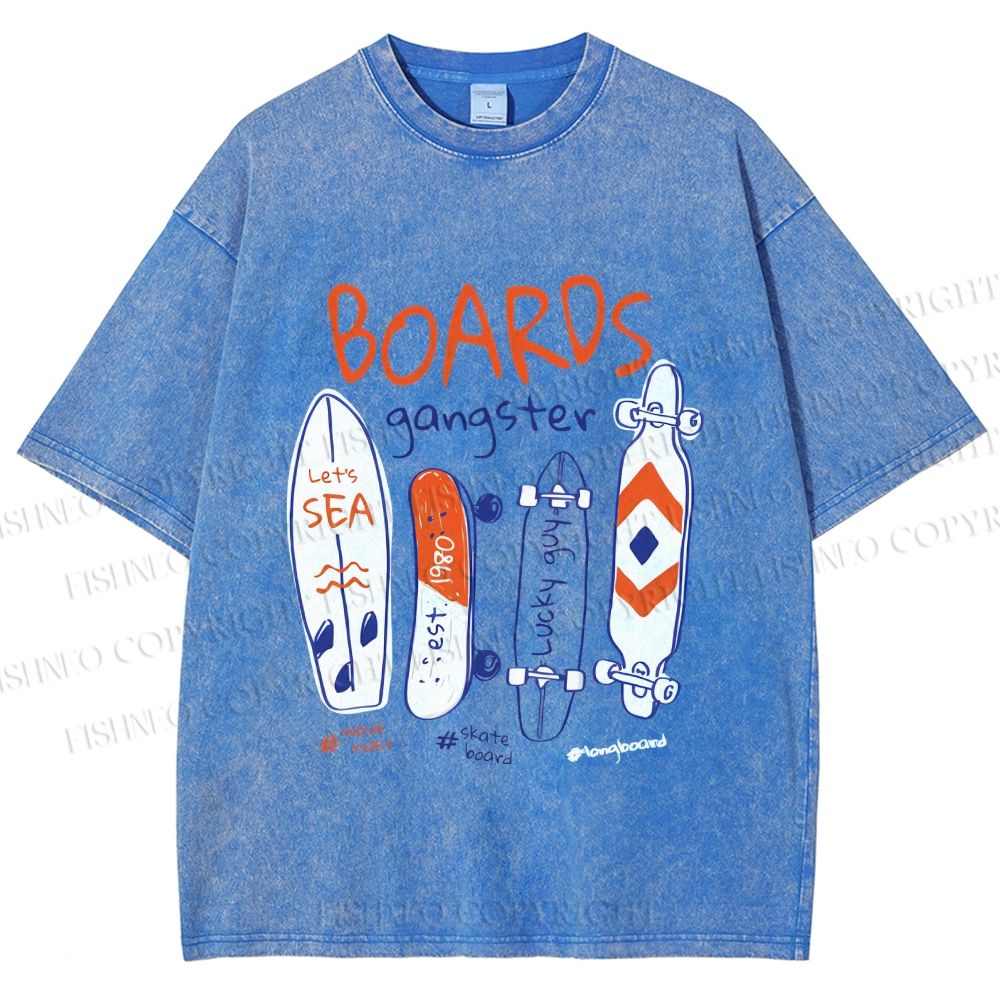Unisex Skateboard Printed Washed Tee