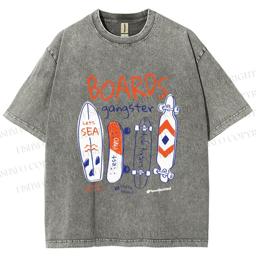 Unisex Skateboard Printed Washed Tee