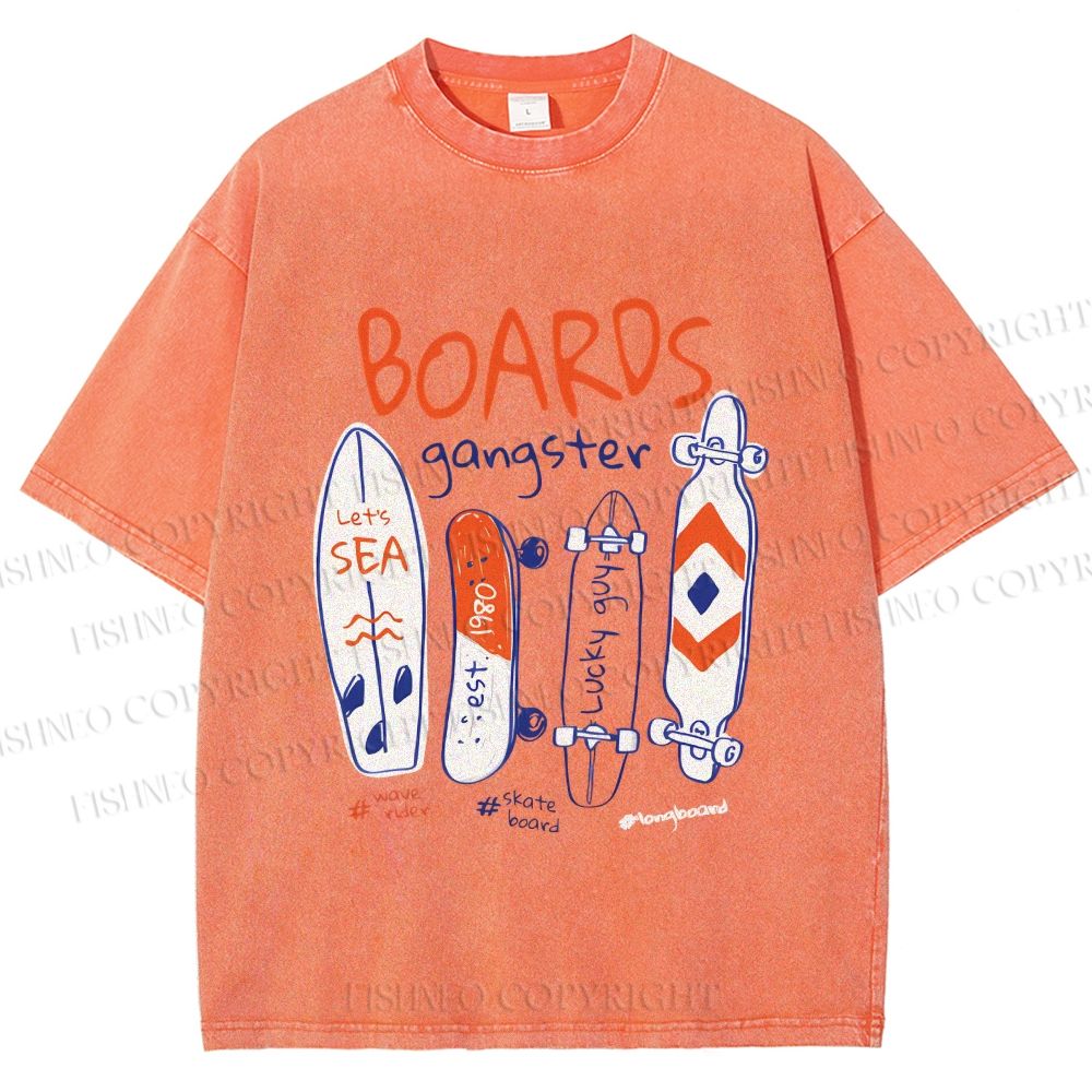 Unisex Skateboard Printed Washed Tee