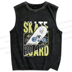 Unisex Skateboard Printed Washed Tank Top