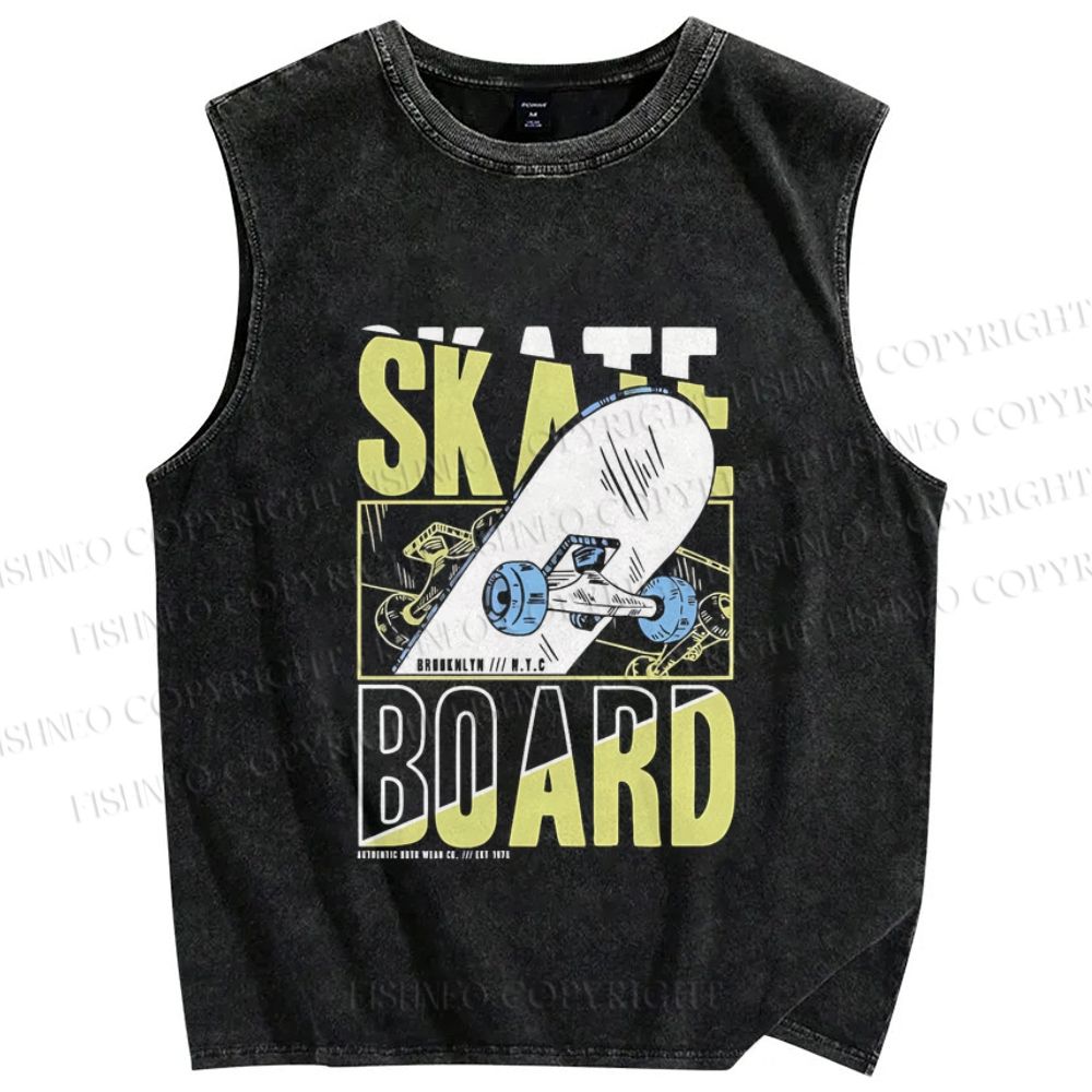 Unisex Skateboard Printed Washed Tank Top