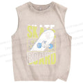 Unisex Skateboard Printed Washed Tank Top