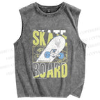 Unisex Skateboard Printed Washed Tank Top