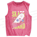 Unisex Skateboard Printed Washed Tank Top