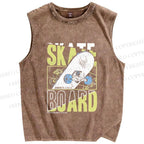 Unisex Skateboard Printed Washed Tank Top