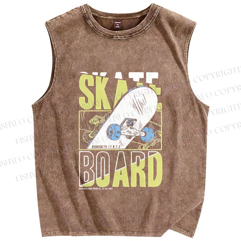 Unisex Skateboard Printed Washed Tank Top
