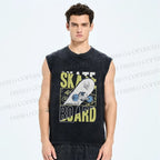 Unisex Skateboard Printed Washed Tank Top