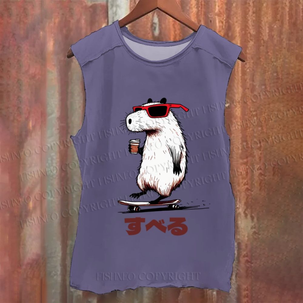 Vintage Japanese Capybara Skating Washed Tank Top