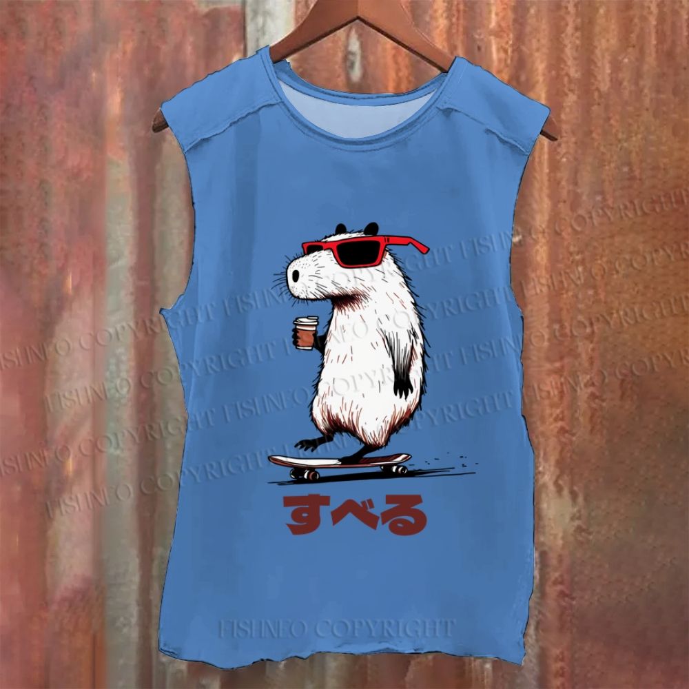 Vintage Japanese Capybara Skating Washed Tank Top