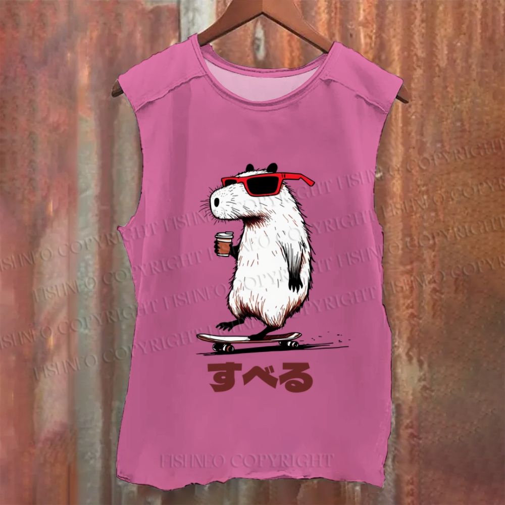 Vintage Japanese Capybara Skating Washed Tank Top