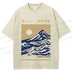 Unisex Vintage Japanese Mount Fuji Printed Washed Tee