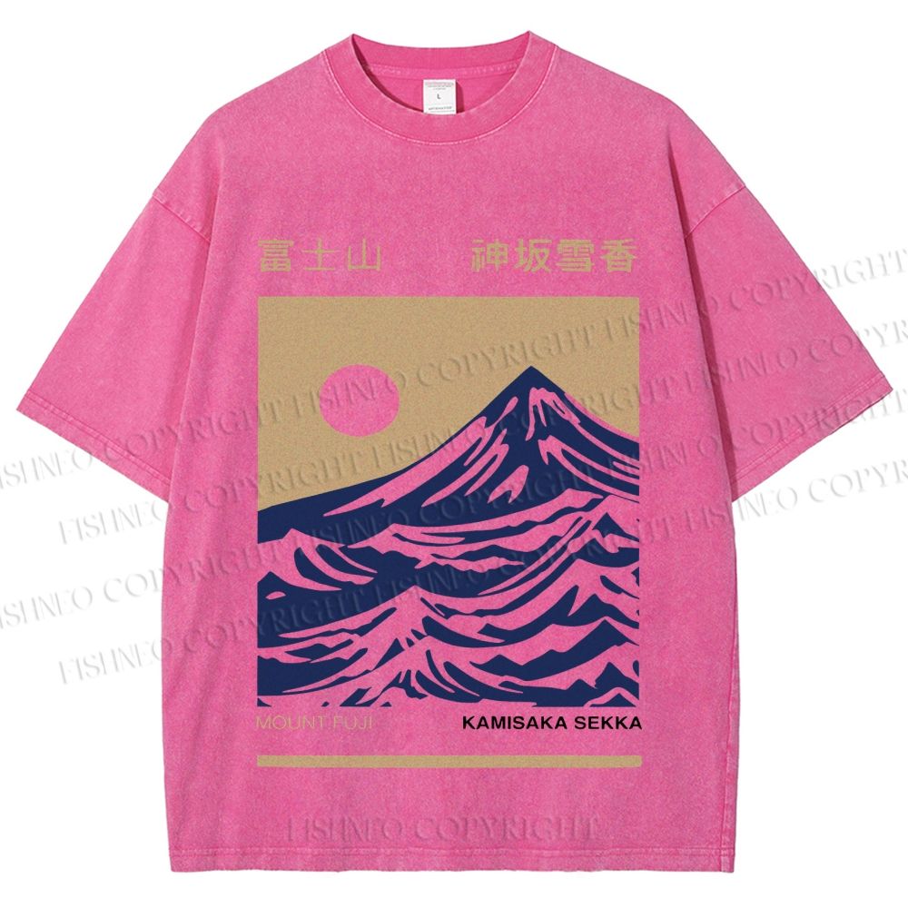 Unisex Vintage Japanese Mount Fuji Printed Washed Tee