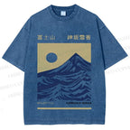 Unisex Vintage Japanese Mount Fuji Printed Washed Tee