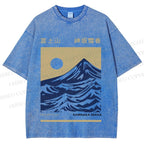 Unisex Vintage Japanese Mount Fuji Printed Washed Tee