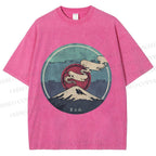 Unisex Vintage Japanese Mount Fuji Printed Washed Tee
