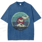 Unisex Vintage Japanese Mount Fuji Printed Washed Tee