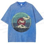Unisex Vintage Japanese Mount Fuji Printed Washed Tee