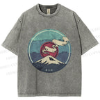 Unisex Vintage Japanese Mount Fuji Printed Washed Tee