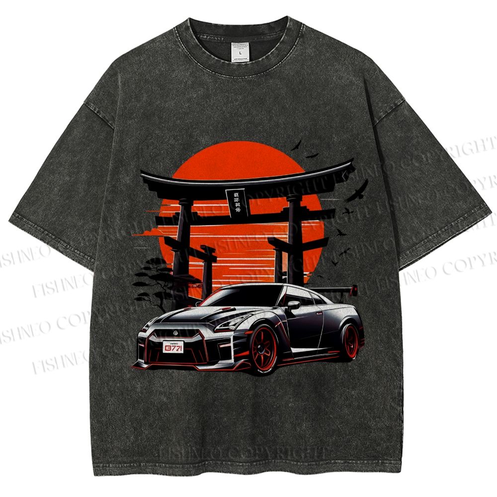 Unisex Vintage Japanese Art Torii GTR Printed Washed Tee