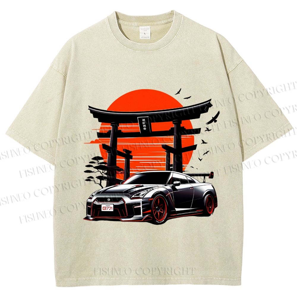 Unisex Vintage Japanese Art Torii GTR Printed Washed Tee