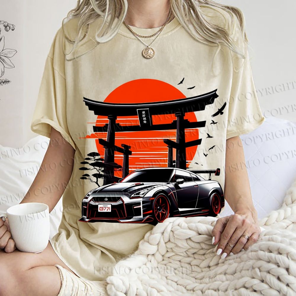 Unisex Vintage Japanese Art Torii GTR Printed Washed Tee