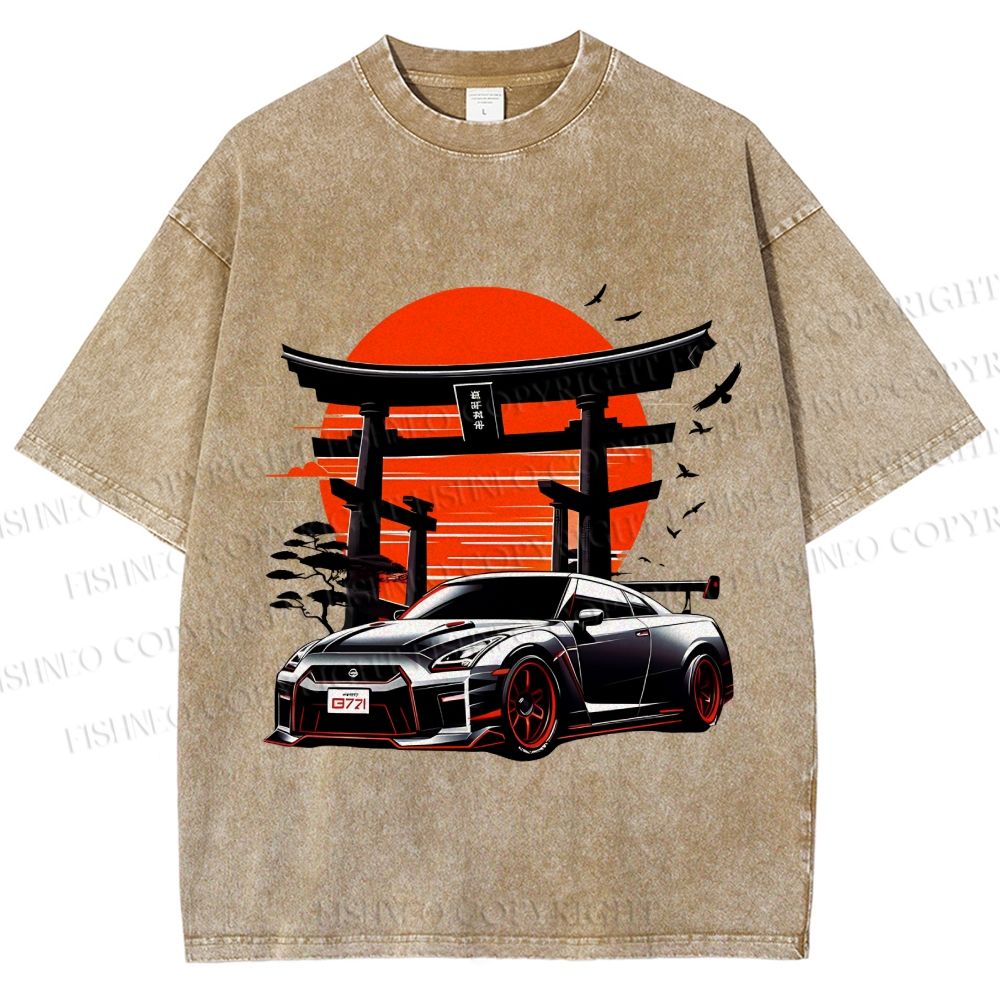 Unisex Vintage Japanese Art Torii GTR Printed Washed Tee
