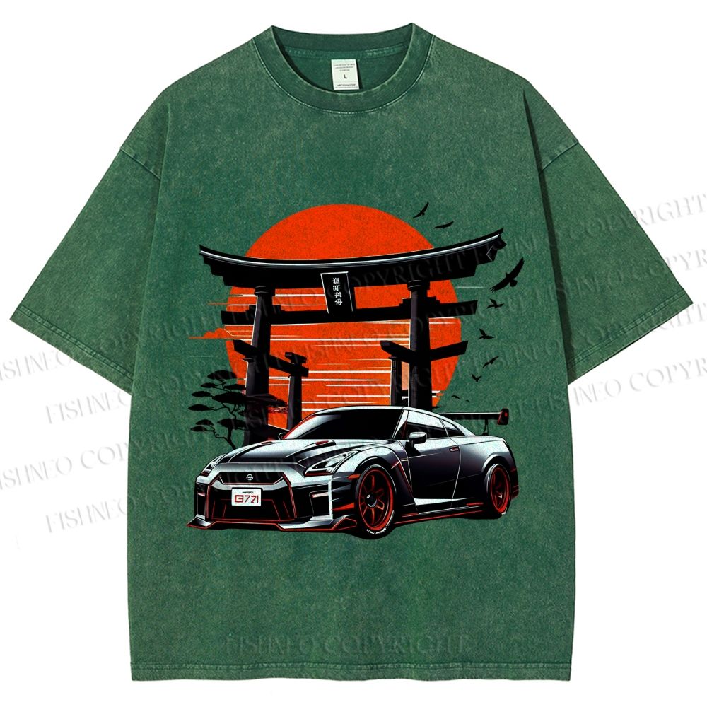 Unisex Vintage Japanese Art Torii GTR Printed Washed Tee