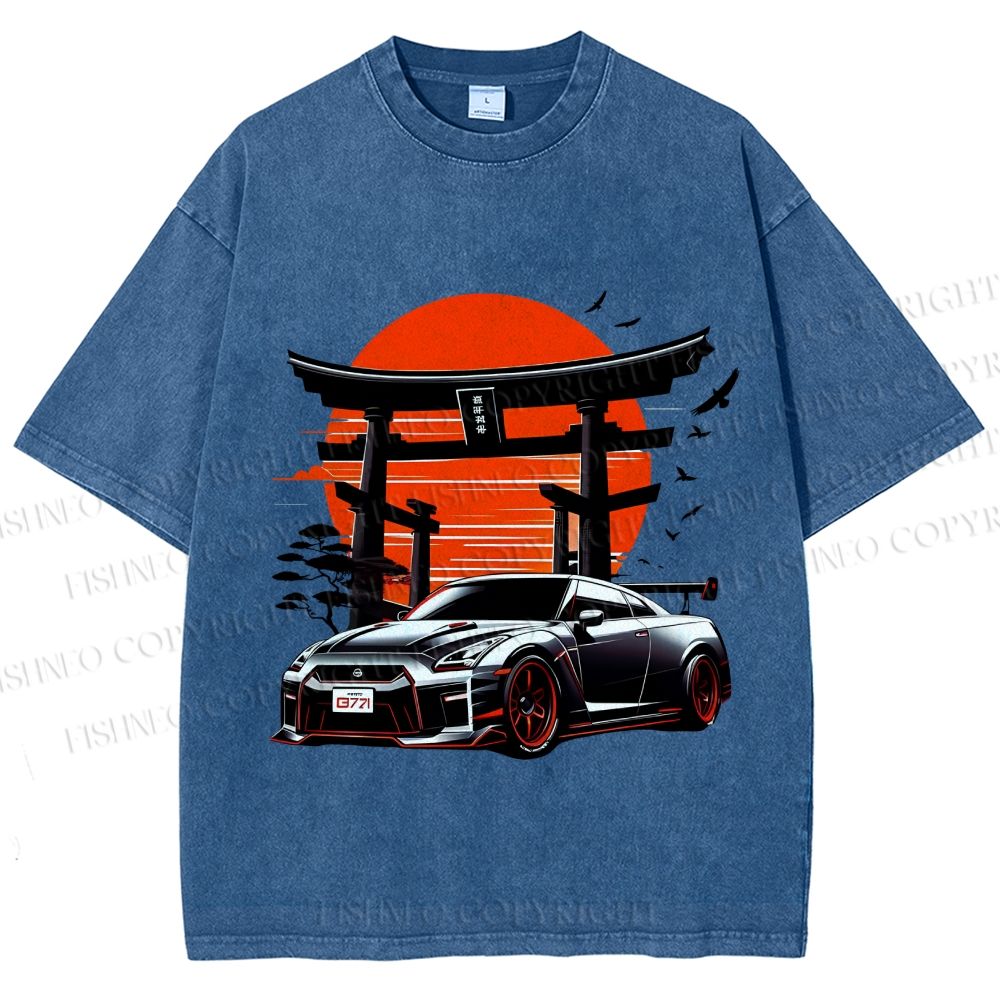 Unisex Vintage Japanese Art Torii GTR Printed Washed Tee
