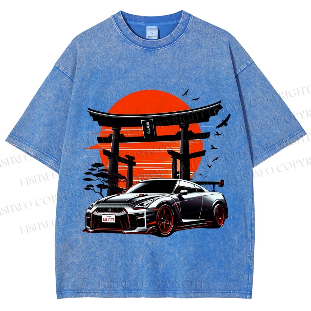 Unisex Vintage Japanese Art Torii GTR Printed Washed Tee