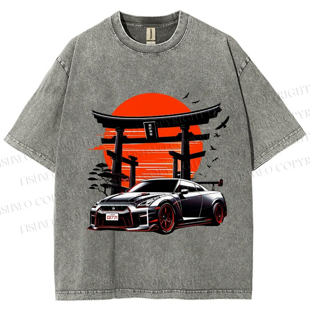 Unisex Vintage Japanese Art Torii GTR Printed Washed Tee
