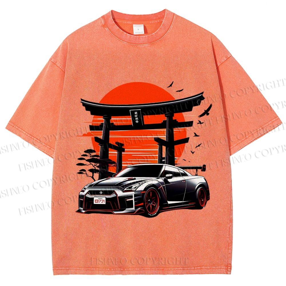 Unisex Vintage Japanese Art Torii GTR Printed Washed Tee