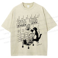 Unisex Cartoon Cute Cat Picking Milk Printed Washed Tee