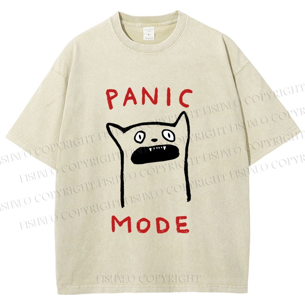 Unisex Silly Cat Panic Mode Printed Washed Tee