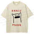 Unisex Silly Cat Panic Mode Printed Washed Tee