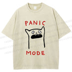 Unisex Silly Cat Panic Mode Printed Washed Tee