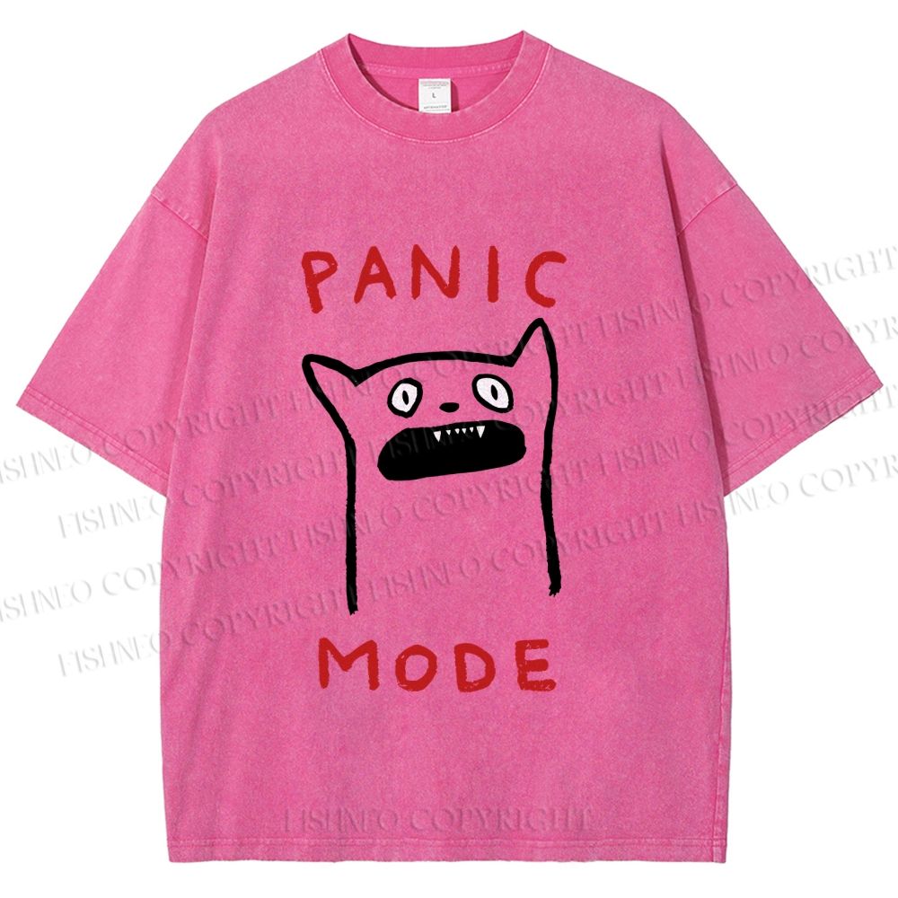 Unisex Silly Cat Panic Mode Printed Washed Tee