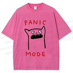 Unisex Silly Cat Panic Mode Printed Washed Tee